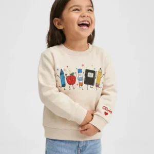 Happy School Supply Embroidered Bamboo Crewneck Sweatshirt