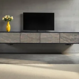 MOUNTAIN SOUL Massivholz TV-Lowboard 200cm Akazie grün bronze hängend Naturstein schwarz