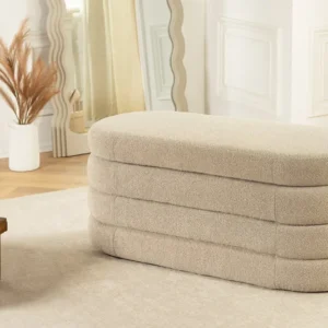 VOGUE Extravagante Polsterbank 115cm taupe Bouclé Sitzbank mit Stauraum