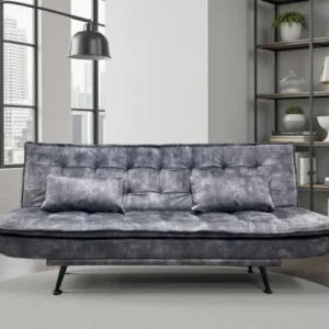 JAZZ Modernes Schlafsofa 195cm 3-Sitzer grauer Samtstoff mit Schlaffunktion Metallfüße schwarz