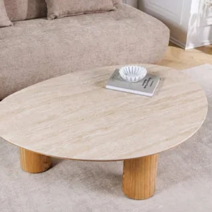 Stilvoller Couchtisch ORGANIKO 110cm natur Eiche Travertin Keramik
