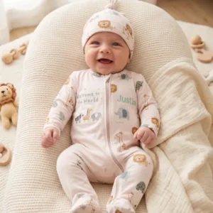 Little Safari Friends Embroidered Bamboo Zipper Footie
