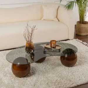 Couchtisch Belaro - mit geschwungener Glasplatte