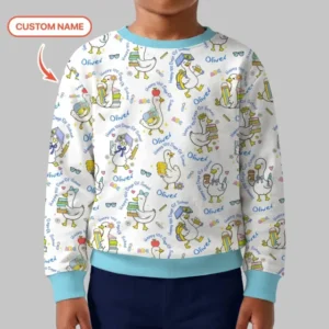 Custom Name Goose Happy 100 Days Of School Bamboo Crewneck Sweatshirt