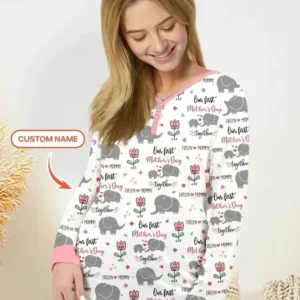 Custom Name Elephant Our First Mother's Day Bamboo Women Pajama Set