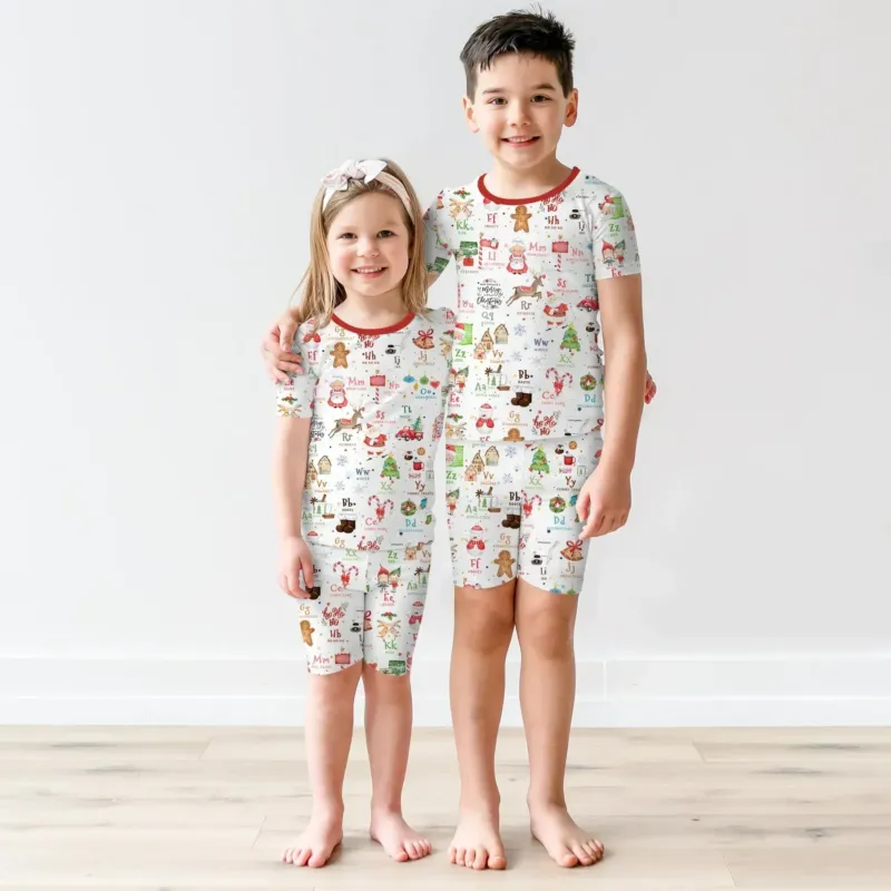Christmas Alphabet Bamboo Two Piece Short Sleeve Shorts Pajama Set