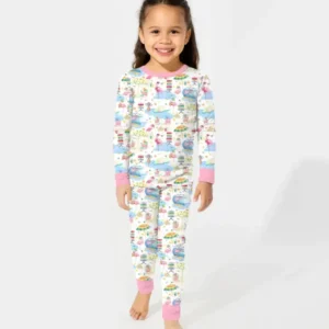 Flamingo Beach Family Matching Bamboo Two Piece Long Sleeve Pajama Set