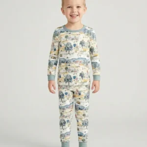 Whimsical Watercolor School Village Bamboo Two Piece Long Sleeve Pajama Set