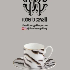 Roberto Cavalli Home Coffee Cup & Saucer TIGER Set of 2 in Luxury Box diam. 2.3", H 2.5", Cap. 4 oz, Saucer diam. 4.75" - Palais Royal Linen Gallery