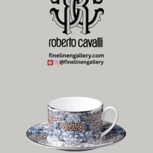 Roberto Cavalli Home Coffee Cup & Saucer PALAZZO PITTI Set of 2 in Luxury Box diam. 2.3", H 2.5", Cap. 4 oz, Saucer diam. 4.75" - Palais Royal Linen Gallery