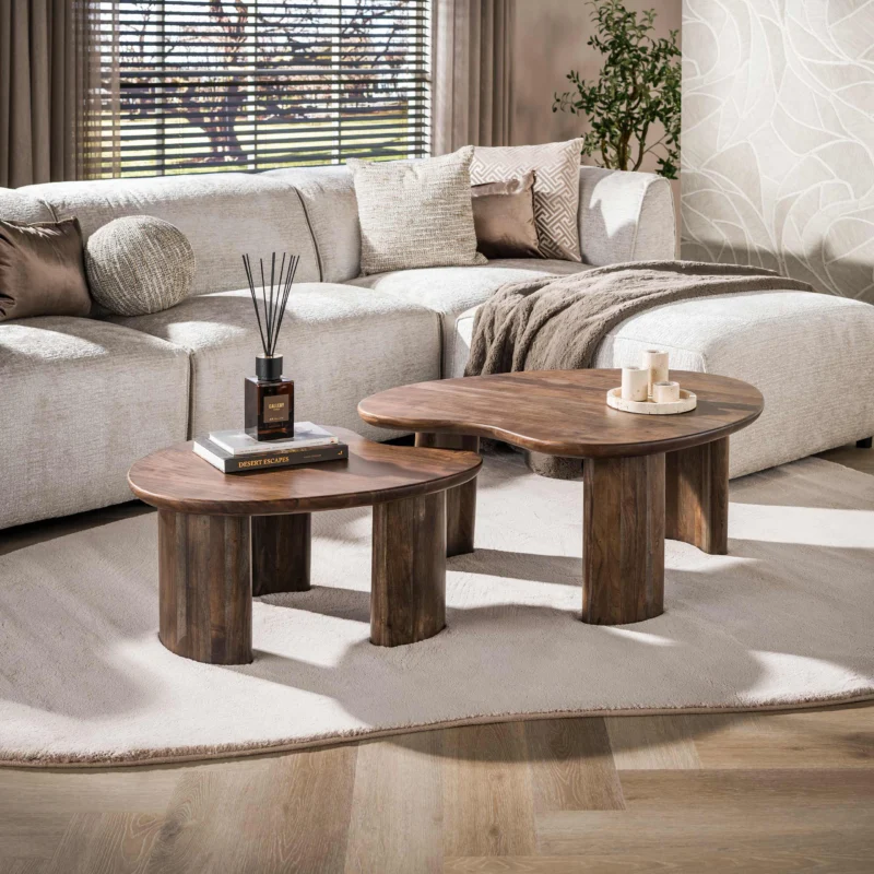 Couchtisch Mova Set aus 2 / Massiv Akazie braun
