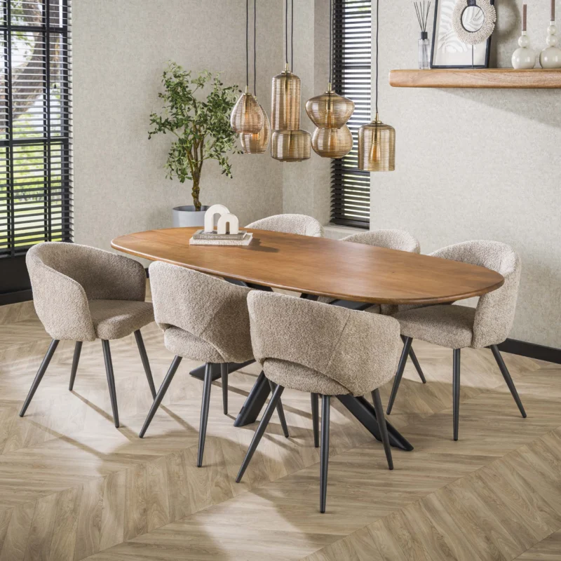 CLIFF Esstisch ovales Rohr 215cm / Massiv Mango sand