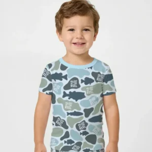 Asleep At The Reel Matching Daddy & Me Bamboo Two Piece Short Sleeve Pajama Set