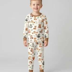 Custom Quote Woodland Animal Matching Sibling Bamboo Two Piece Long Sleeve Pajama Set