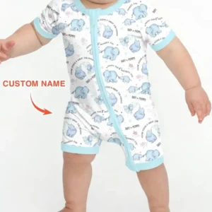 Custom Name Mother & Baby Elephant Bamboo Shorty Zippy