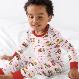 Custom Name Valentine Trucks Family Matching Bamboo Two Piece Long Sleeve Pajama Set