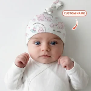 Custom Name Mother & Baby Elephant Bamboo Knotted Hat