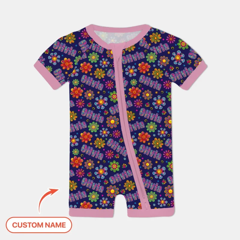 Custom Name Rainbow Hippie Flowers Bamboo Shorty Zippy