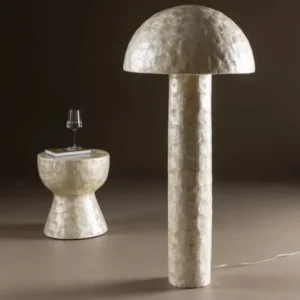 Stehlampe „Ardea“ – Capiz-Design in Hellgrau (Höhe 120 cm)