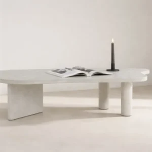 Couchtisch Adam - in Betonoptik Hellgrau mit asymmetrischem Design