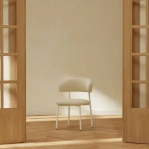 2er Set - Esszimmerstuhl Fernand in Beige mit Stahlgestell