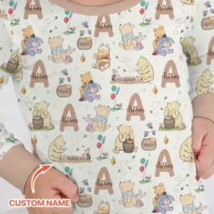 Honey Bear Monogram Bamboo Two Piece Long Sleeve Pajama Set