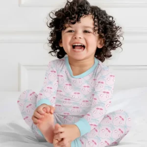 Cherry Baseball Softball Mom and Girl Matching Bamboo Two Piece Long Sleeve Pajama Set