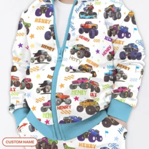 Monster Truck Custom Name Bamboo Zip Hoodie