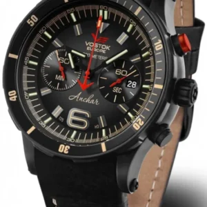 Vostok Europe Anchar Herrenuhr mit schwarzem Zifferblatt und schwarzem Lederarmband