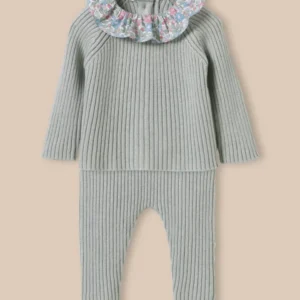 Set aus gestricktem Baby-Pullover mit Liberty-Stoff-Kragen