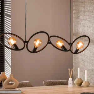 Pendelleuchte „Orlina“ – 4 Leuchten aus arktisch schwarzem Metall im Loop Design