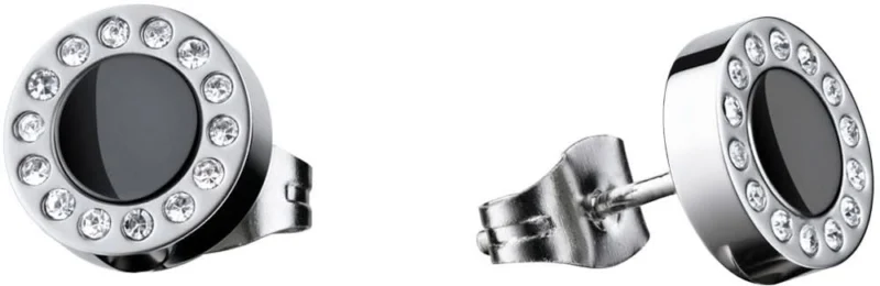 Ohrstecker aus Edelstahl, rund mit dunklem Einsatz und Zirkonia-Rand