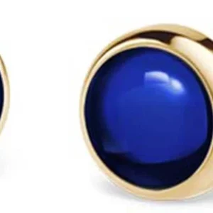 Ohrstecker mit rundem blauem Stein in goldfarbener Fassung, mit Stecker