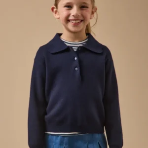 Mädchen-Pullover aus Milano-Strick mit Polokragen