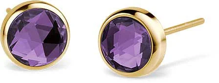 Ohrstecker aus Edelstahl mit rundem, lila facettiertem Stein im goldfarbenen Ring