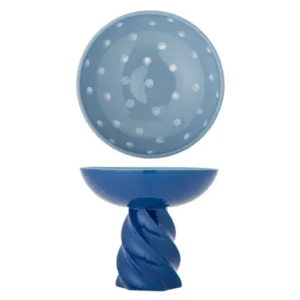 Sockelschale Mily – handbemalte Steingutschale in Blau