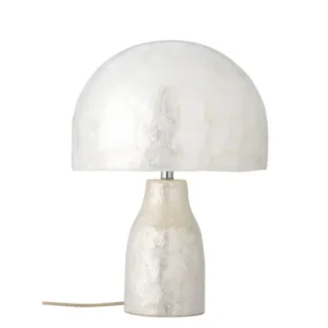 Tischlampe Nerea – Schimmerndes Capiz-Design in Naturtönen