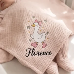 Personalized Dilly Dally Embroidered Waffle Ruffle Bamboo Blanket