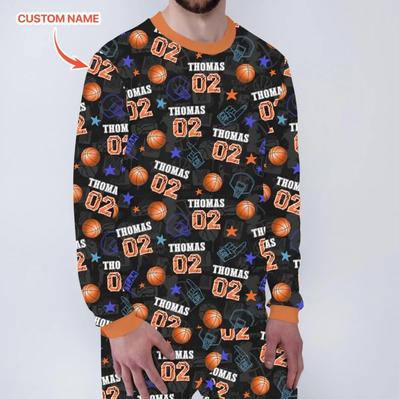 Custom Name Basketball Time Bamboo Men's Pajama Set
