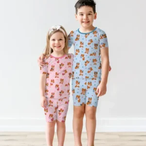 Born To Play Baseball Bamboo Two Piece Short Sleeve Shorts Pajama Set
