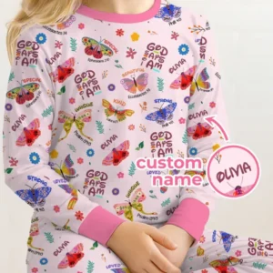 Custom Name God says I am Butterfly Bamboo Two Piece Long Sleeve Pajama Set