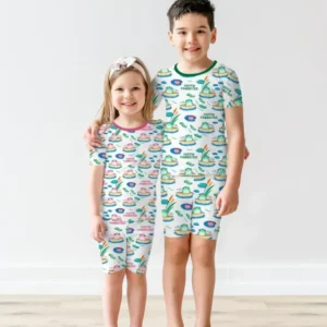 Hoppy Passover Family Matching Bamboo Two Piece Short Sleeve Shorts Pajama Set