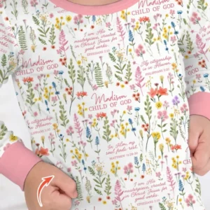 Custom Name Child of God Flower Garden Bamboo Two Piece Long Sleeve Pajama Set