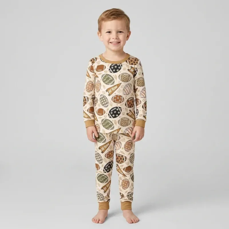 Football Fall Bamboo Two Piece Long Sleeve Pajama Set