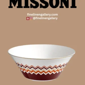 Missoni Home salad bowl with colorful striped design, 10.5-inch diameter, stylish ceramic serving piece.