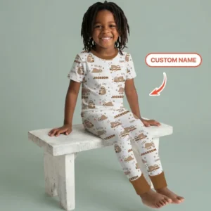 Custom Name Cute Sloth Bamboo Two Piece Short Sleeve Pajama Set