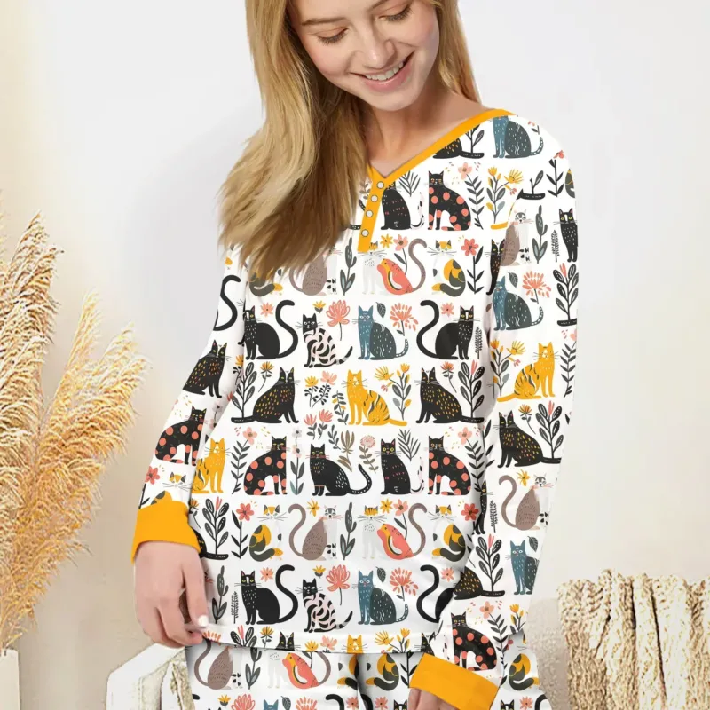 Botanical Cats Bamboo Women Pajama Set
