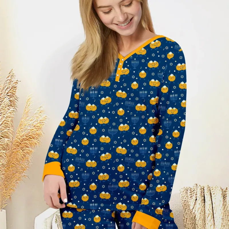 Hanukkah Latke Family Matching Bamboo Women Pajama Set
