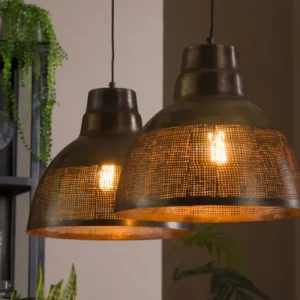 Pendelleuchte "Armonis“ – Mit 2 handperforierten Lampenschirmen aus Metall in Antikbronze