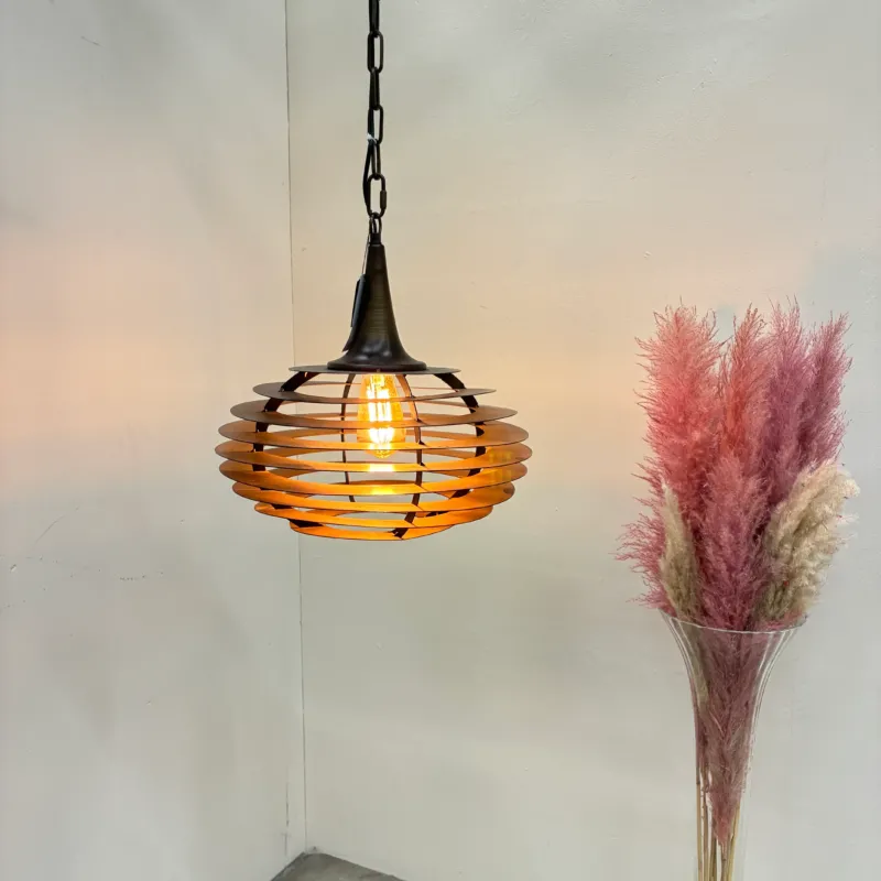 PTMD Hängeleuchte Norris Metall Hängelampe 40cm Lamellendesign Bronze Industrial Lampe